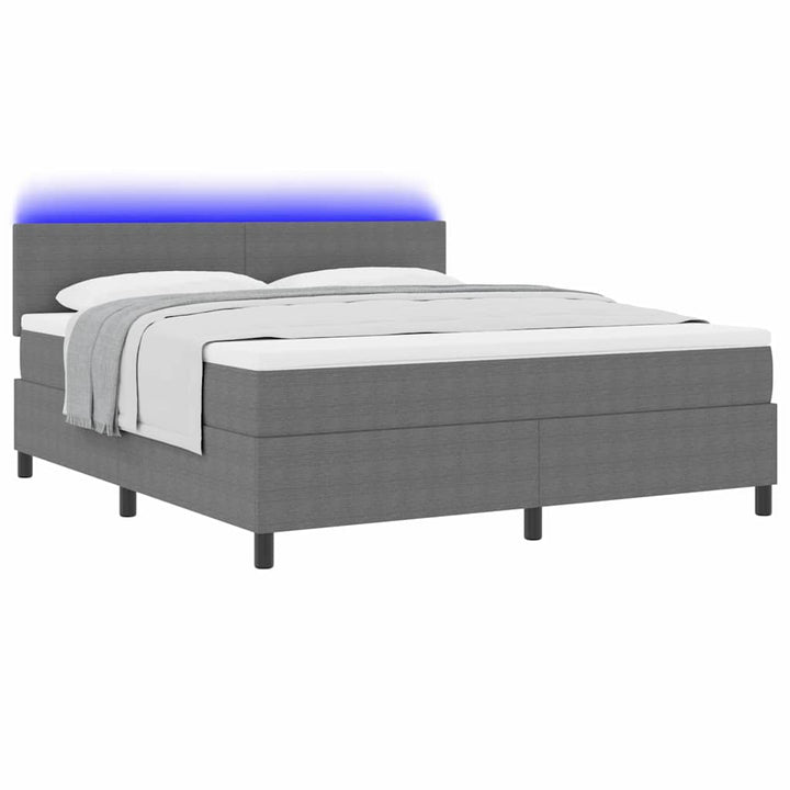 LED Box Spring Bed Lys Grå og Hvid 180 x 200 cm Velourstof