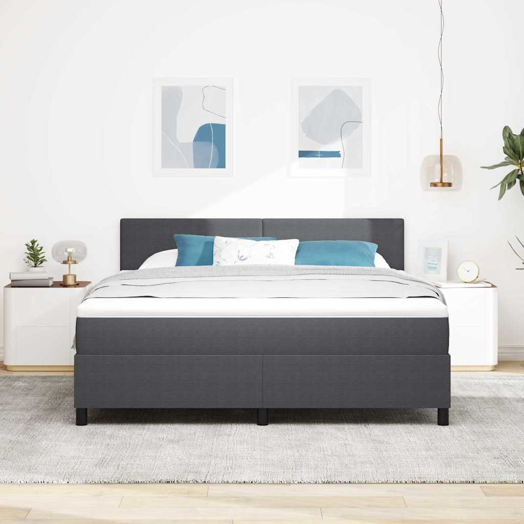 LED Box Spring Bed Mørkegrå og Hvid 180 x 200 cm Velourstof