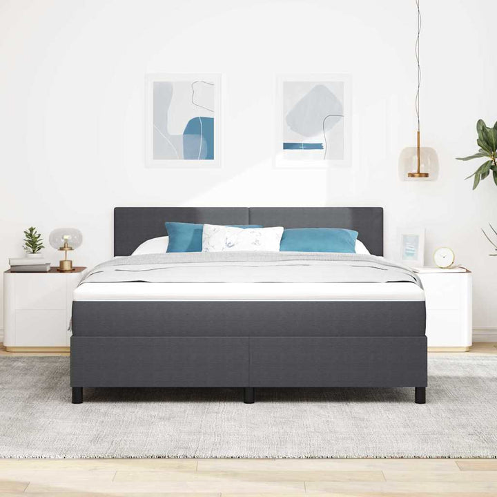 LED Box Spring Bed Mørkegrå og Hvid 180 x 200 cm Velourstof