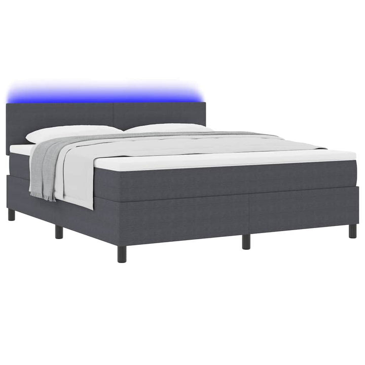 LED Box Spring Bed Mørkegrå og Hvid 180 x 200 cm Velourstof