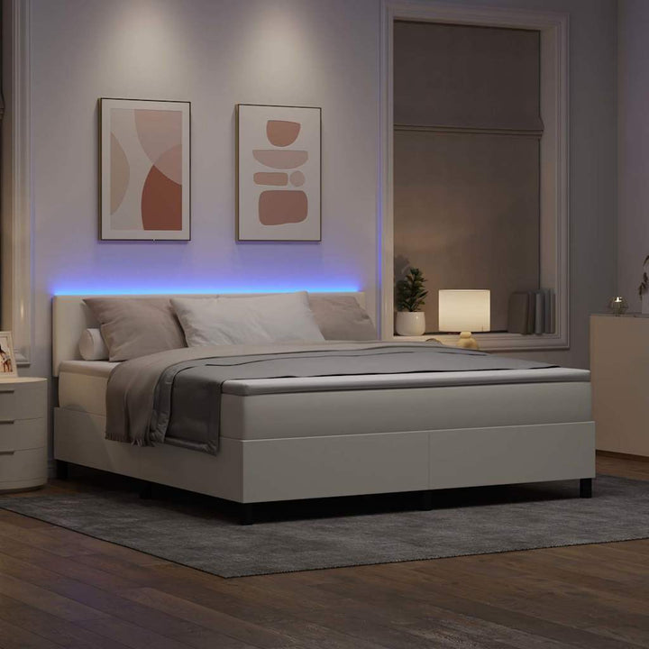 LED Box Spring Bed Creme og hvid 180 x 200 cm Velourstof