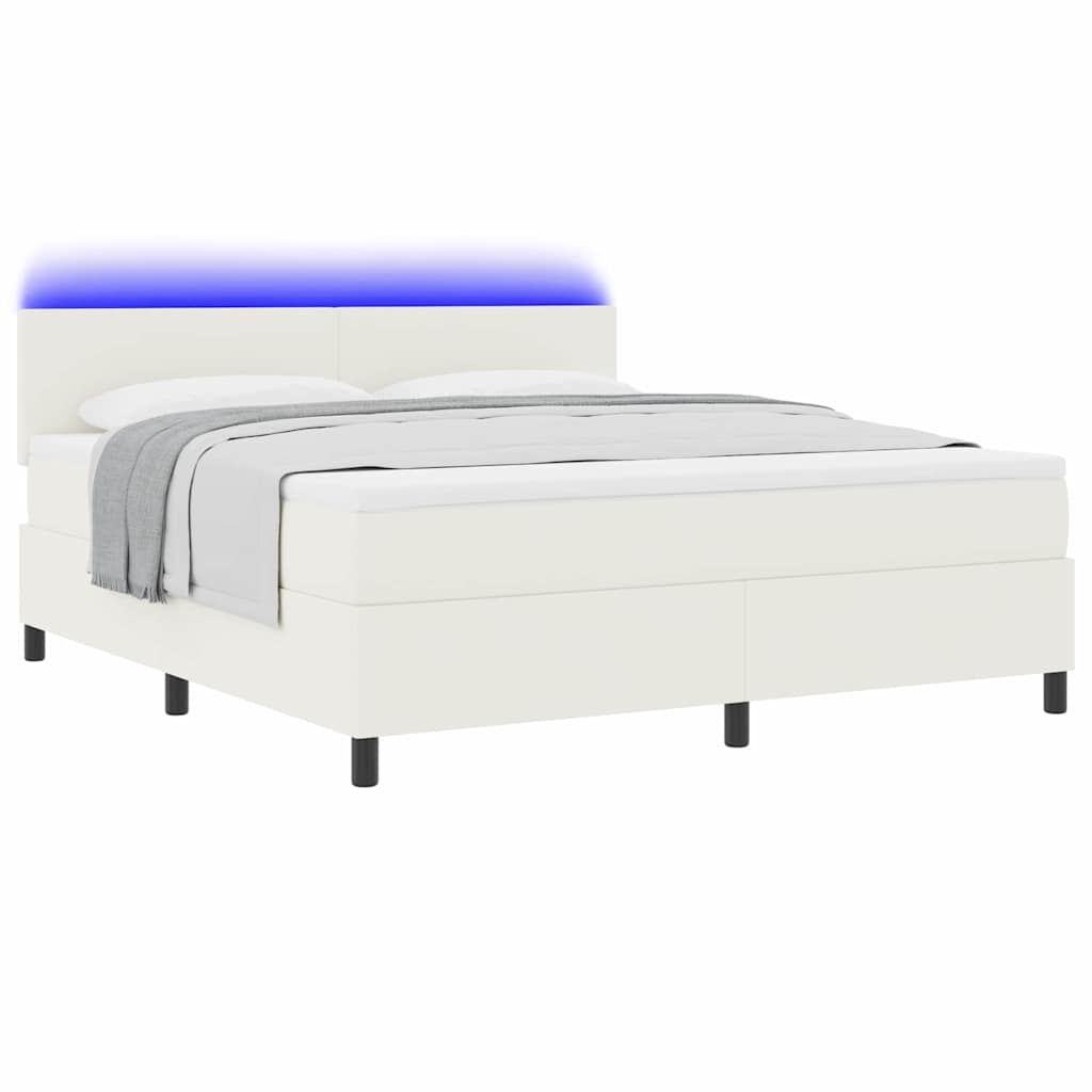 LED Box Spring Bed Creme og hvid 180 x 200 cm Velourstof