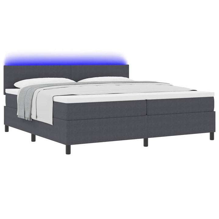 LED Box Spring Bed Mørkegrå og Hvid 200 x 200 cm Velourstof