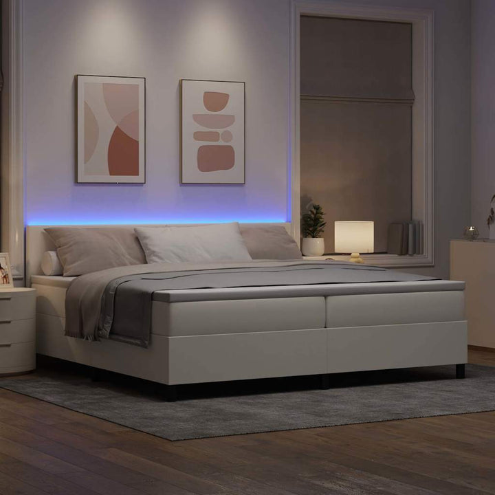 LED Box Spring Bed Creme og hvid 200 x 200 cm Velourstof