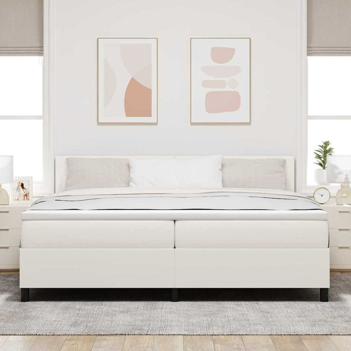 LED Box Spring Bed Creme og hvid 200 x 200 cm Velourstof