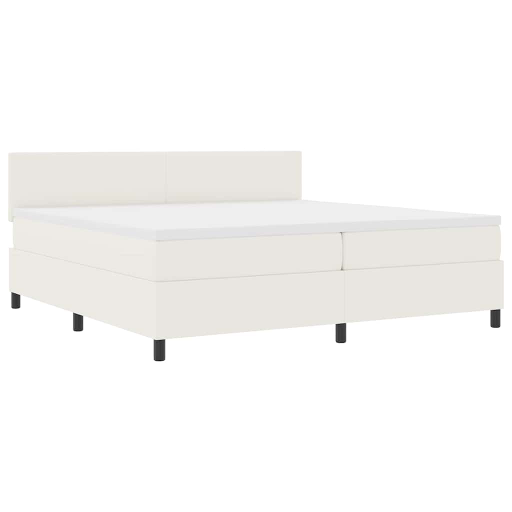 LED Box Spring Bed Creme og hvid 200 x 200 cm Velourstof