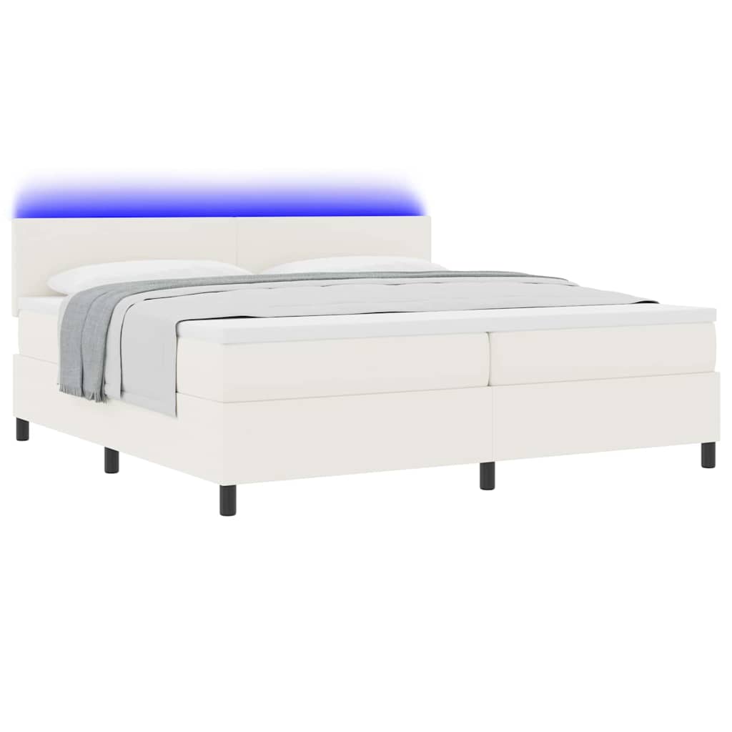 LED Box Spring Bed Creme og hvid 200 x 200 cm Velourstof