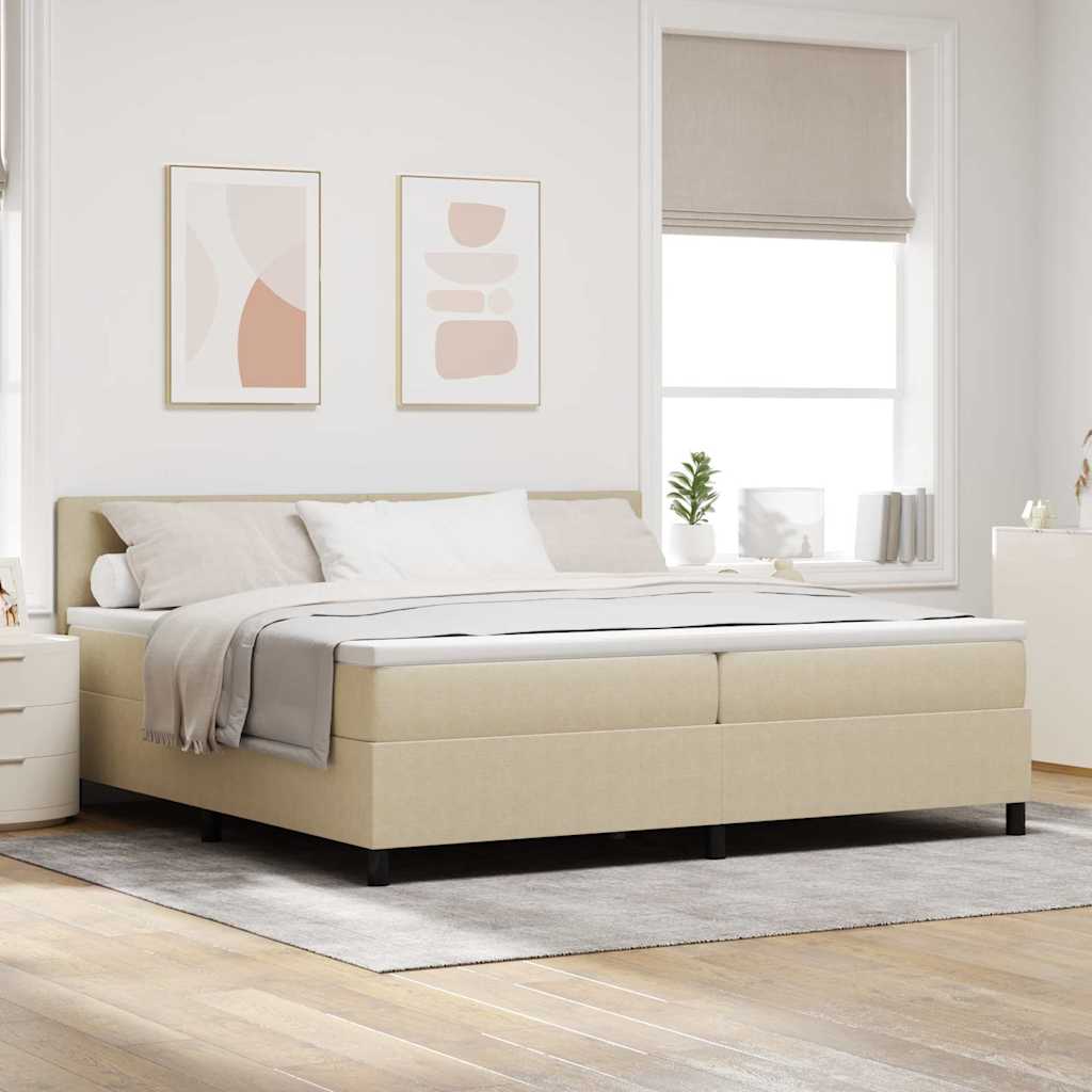 LED Box Spring Bed Lys Grå og Hvid 200 x 200 cm Velourstof