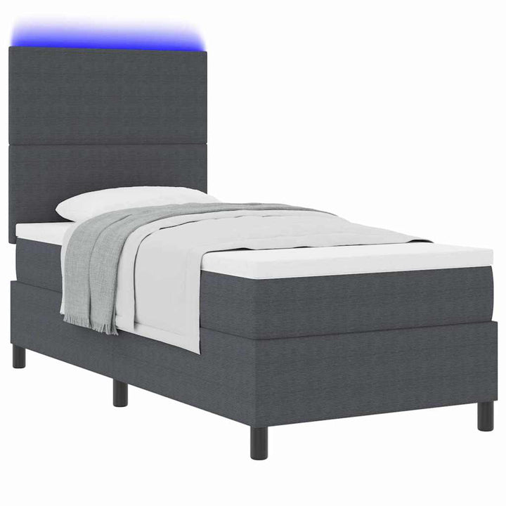 LED Box Spring Bed Mørkegrå og Hvid 80 x 200 cm Velourstof