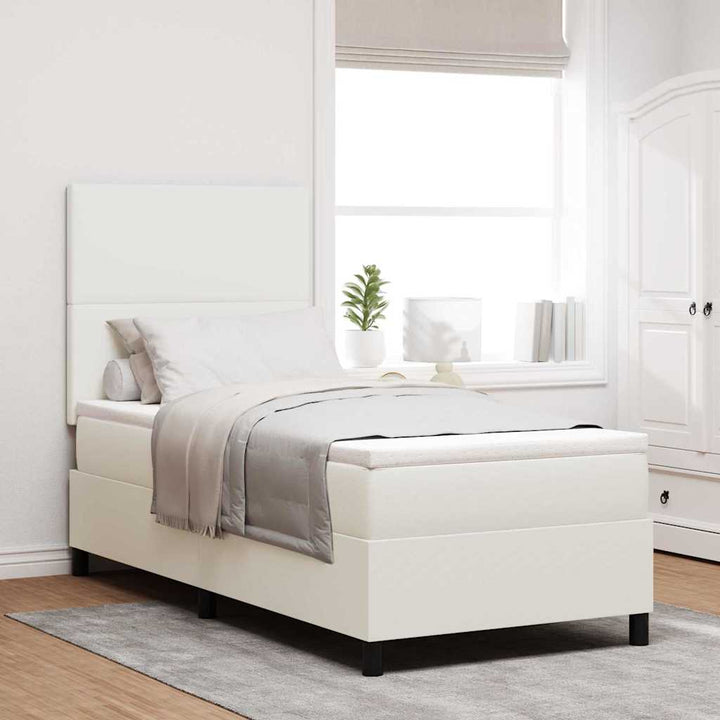 LED Box Spring Bed Creme og hvid 80 x 200 cm Velourstof