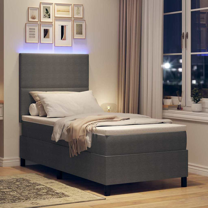 LED Box Spring Bed Lys Grå og Hvid 90 x 190 cm Velourstof