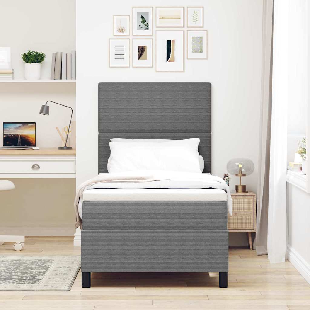 LED Box Spring Bed Lys Grå og Hvid 90 x 190 cm Velourstof