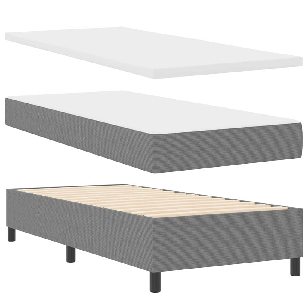 LED Box Spring Bed Lys Grå og Hvid 90 x 190 cm Velourstof