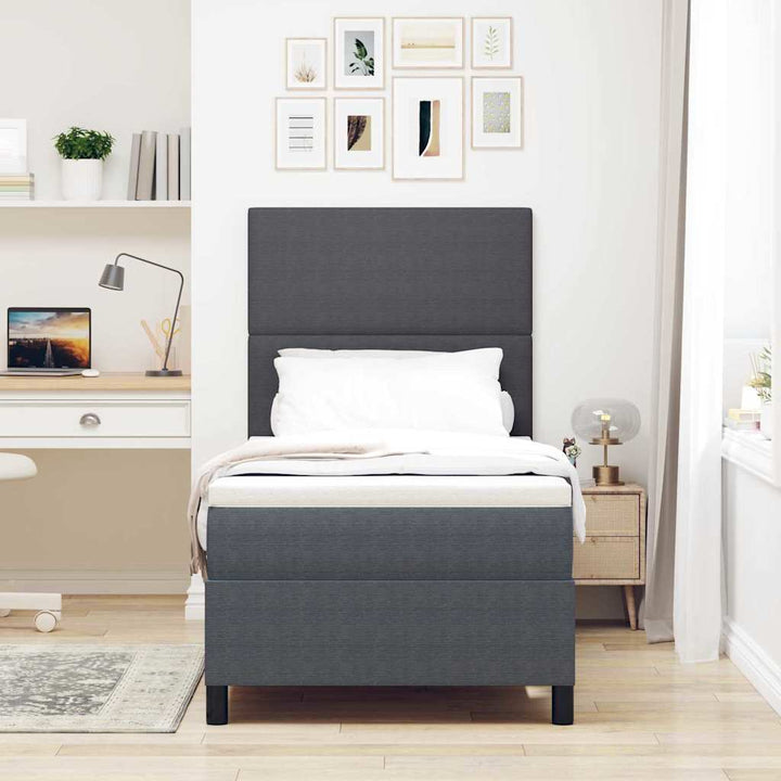 LED Box Spring Bed Mørkegrå og Hvid 90 x 190 cm Velourstof