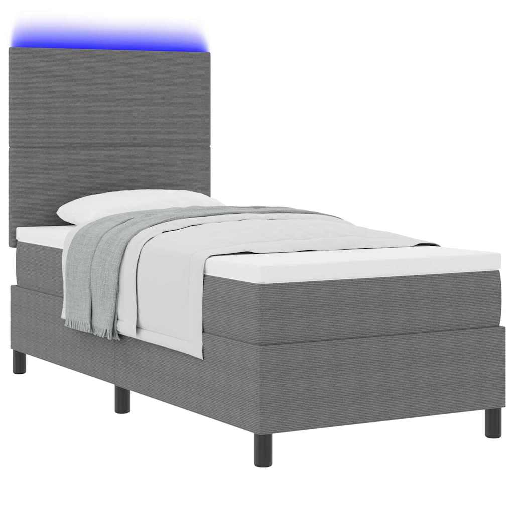 LED Box Spring Bed Lys Grå og Hvid 90 x 200 cm Velourstof