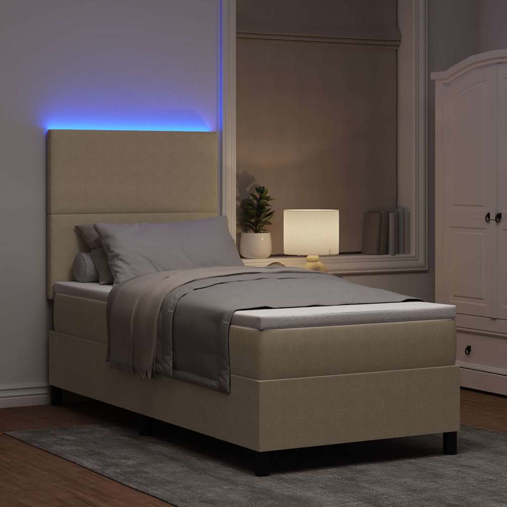 LED Box Spring Bed Lys Grå og Hvid 100 x 200 cm Velourstof