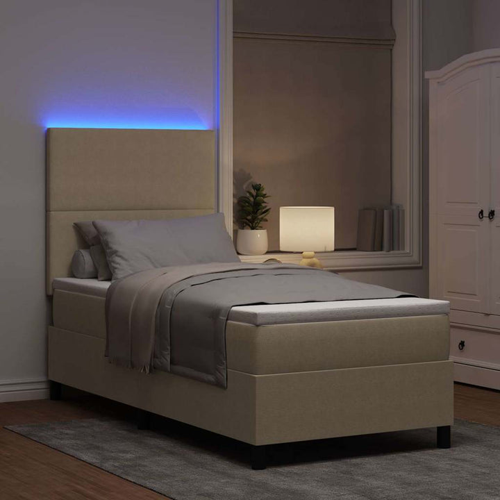 LED Box Spring Bed Lys Grå og Hvid 100 x 200 cm Velourstof