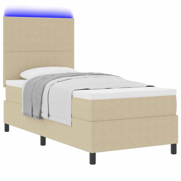 LED Box Spring Bed Lys Grå og Hvid 100 x 200 cm Velourstof