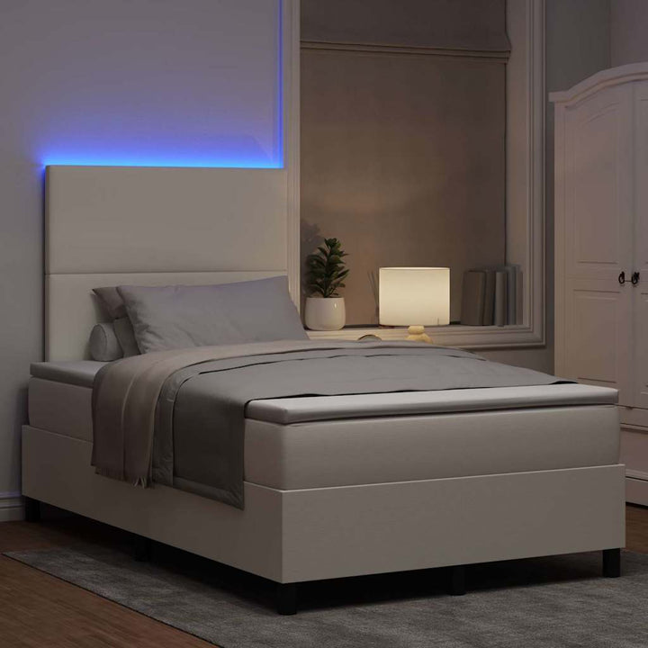 LED Box Spring Bed Creme og hvid 120 x 190 cm Velourstof