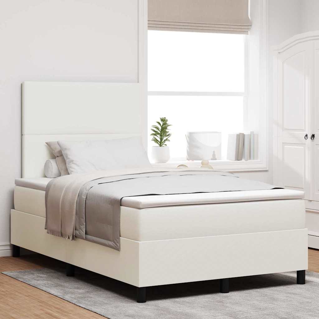 LED Box Spring Bed Creme og hvid 120 x 190 cm Velourstof