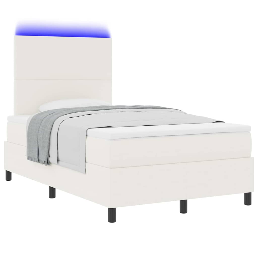LED Box Spring Bed Creme og hvid 120 x 190 cm Velourstof