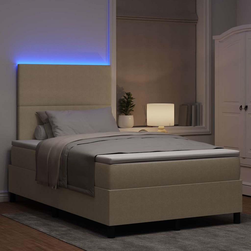 LED Box Spring Bed Lys Grå og Hvid 120 x 190 cm Velourstof