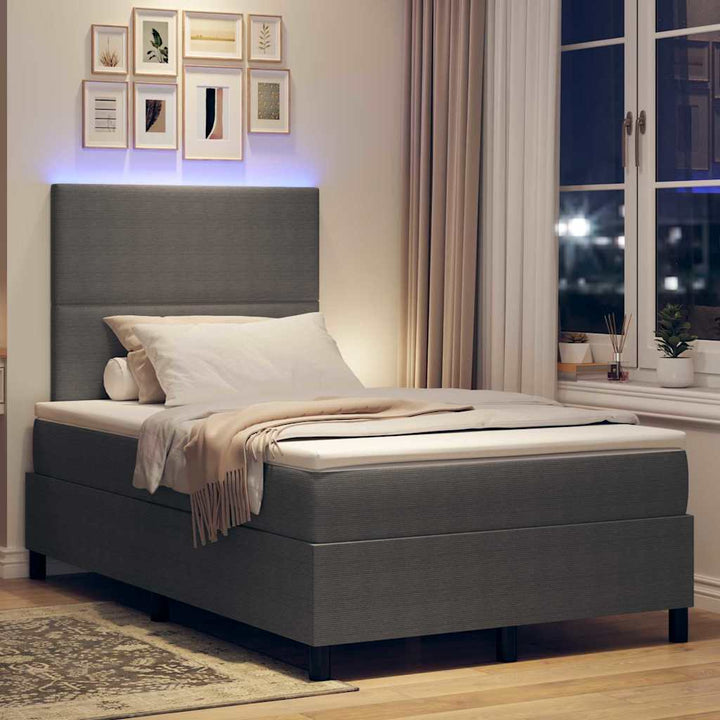 LED Box Spring Bed Lys Grå og Hvid 120 x 200 cm Velourstof