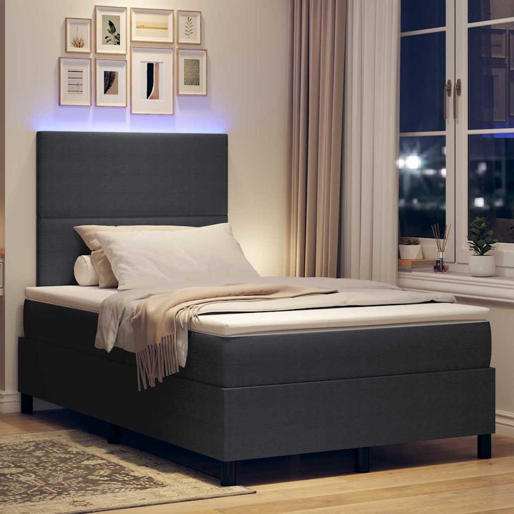 LED Box Spring Bed Mørkegrå og Hvid 120 x 200 cm Velourstof