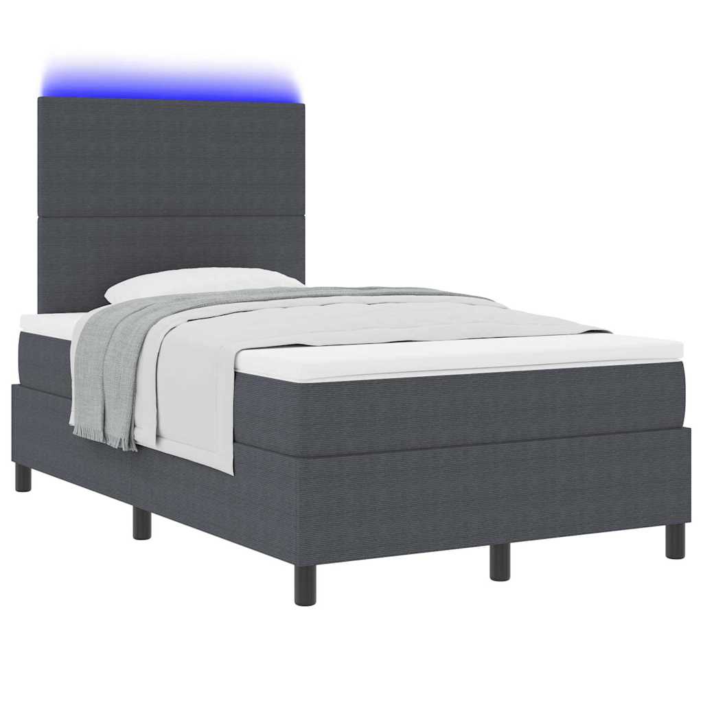LED Box Spring Bed Mørkegrå og Hvid 120 x 200 cm Velourstof