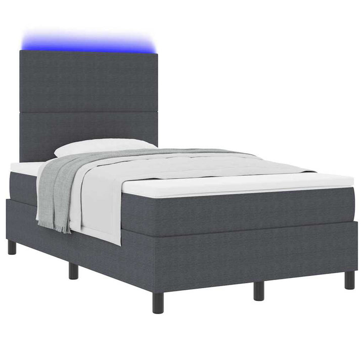 LED Box Spring Bed Mørkegrå og Hvid 120 x 200 cm Velourstof