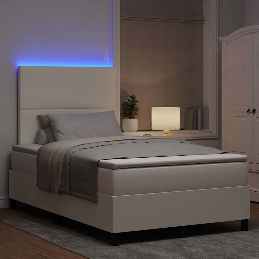 LED Box Spring Bed Creme og hvid 120 x 200 cm Velourstof
