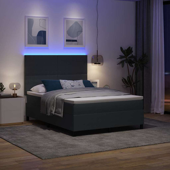 LED Box Spring Bed Mørkegrå og Hvid 140 x 200 cm Velourstof