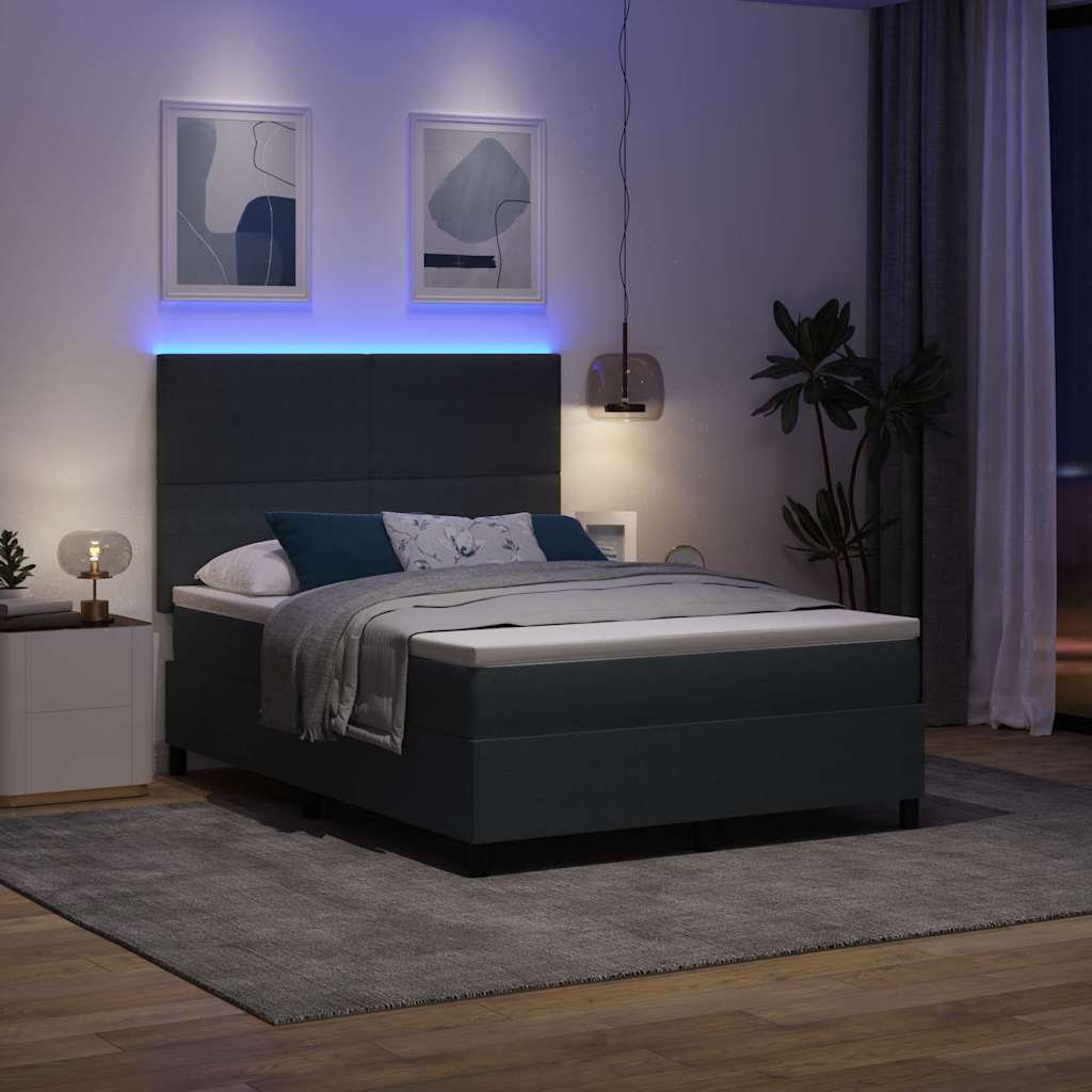 LED Box Spring Bed Mørkegrå og Hvid 160 x 200 cm Velourstof