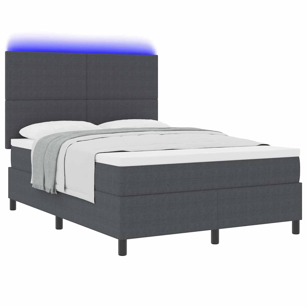 LED Box Spring Bed Mørkegrå og Hvid 160 x 200 cm Velourstof