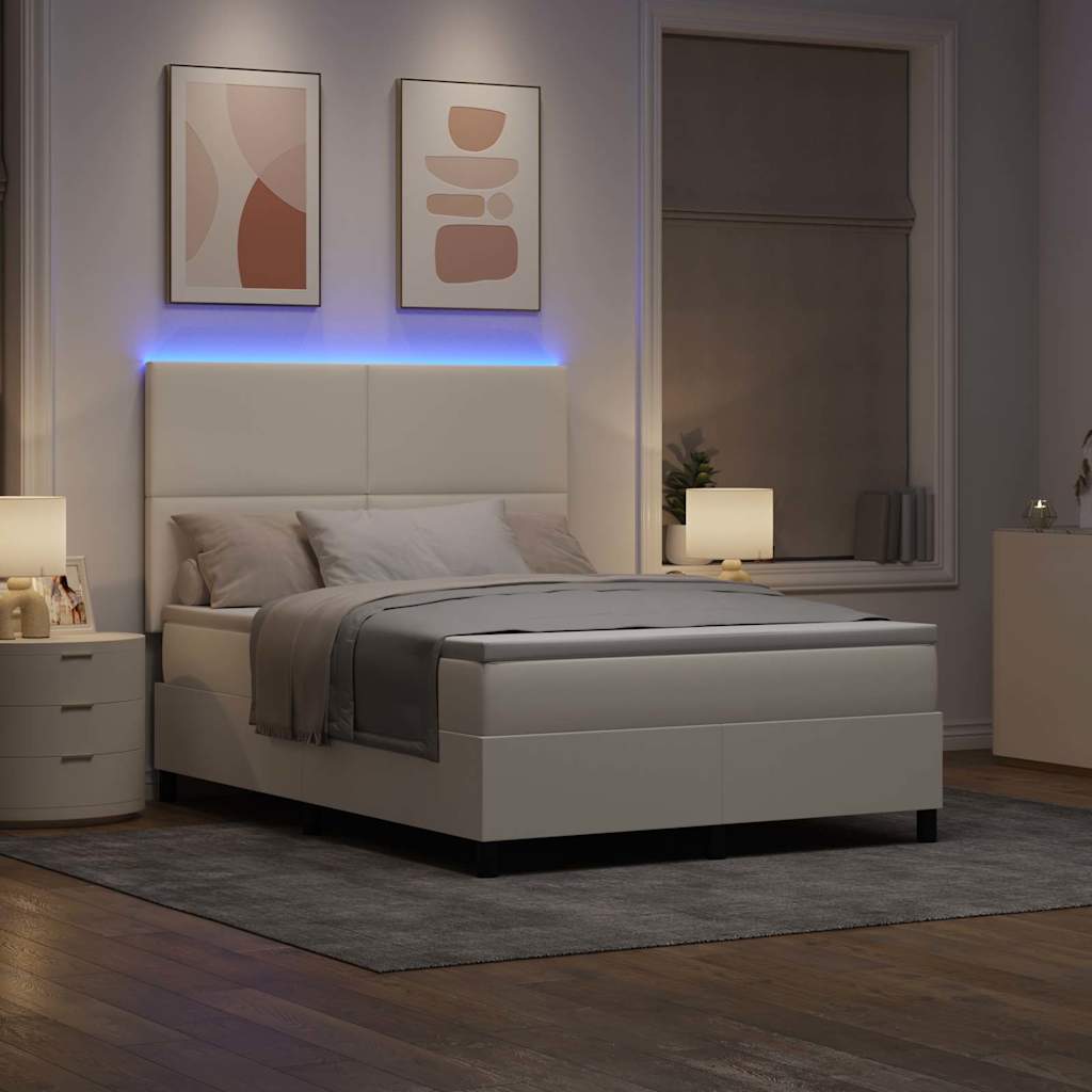 LED Box Spring Bed Creme og hvid 160 x 200 cm Velourstof
