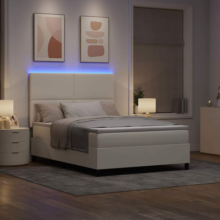 LED Box Spring Bed Creme og hvid 160 x 200 cm Velourstof