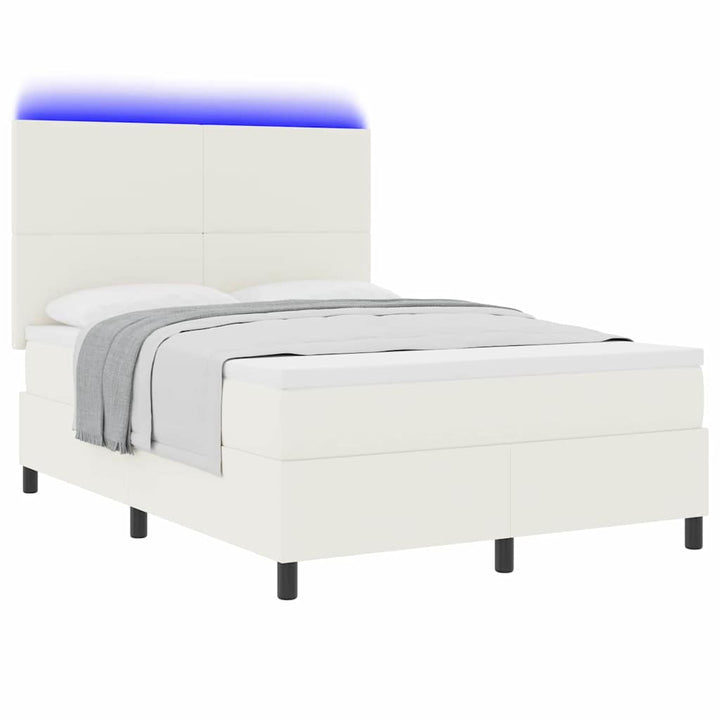 LED Box Spring Bed Creme og hvid 160 x 200 cm Velourstof