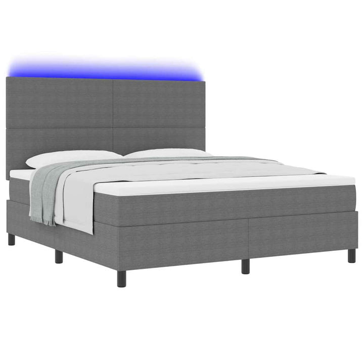 LED Box Spring Bed Lys Grå og Hvid 180 x 200 cm Velourstof