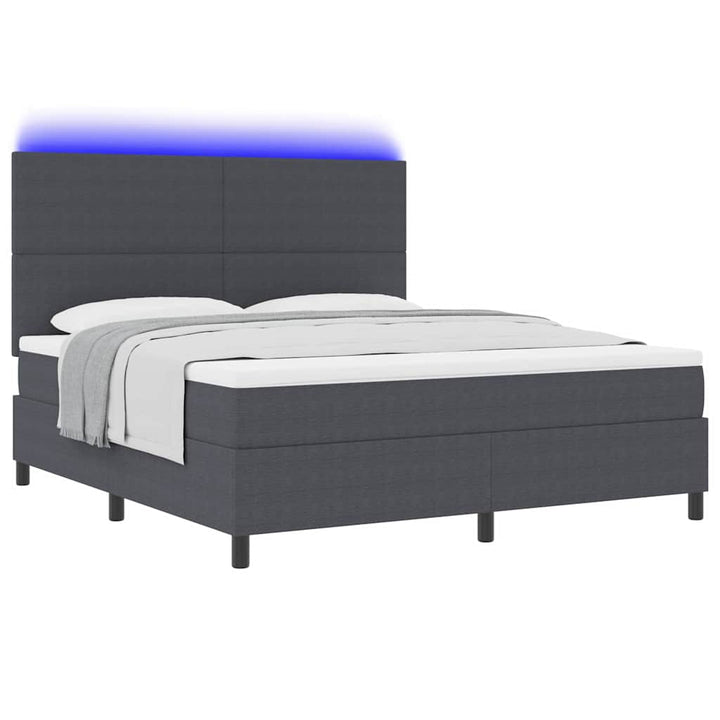 LED Box Spring Bed Mørkegrå og Hvid 180 x 200 cm Velourstof
