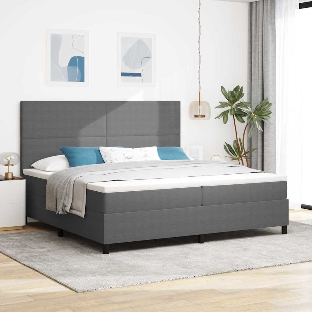 LED Box Spring Bed Lys Grå og Hvid 200 x 200 cm Velourstof