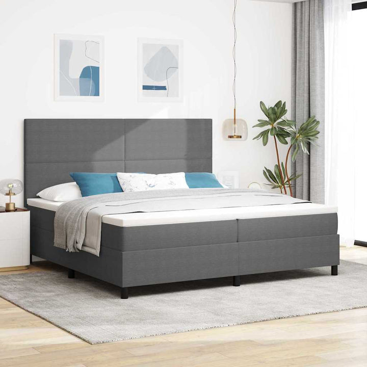 LED Box Spring Bed Lys Grå og Hvid 200 x 200 cm Velourstof
