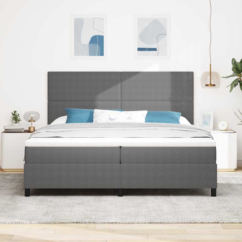 LED Box Spring Bed Lys Grå og Hvid 200 x 200 cm Velourstof