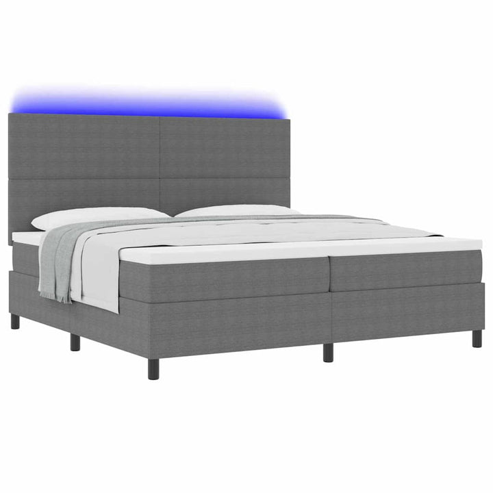 LED Box Spring Bed Lys Grå og Hvid 200 x 200 cm Velourstof