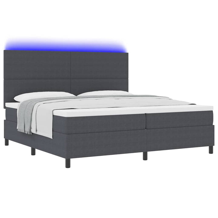 LED Box Spring Bed Mørkegrå og Hvid 200 x 200 cm Velourstof