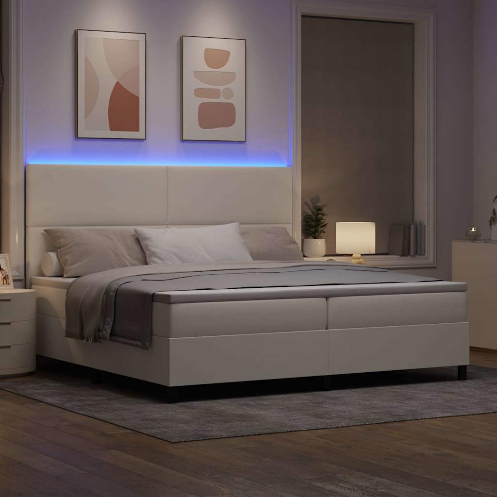 LED Box Spring Bed Creme og hvid 200 x 200 cm Velourstof