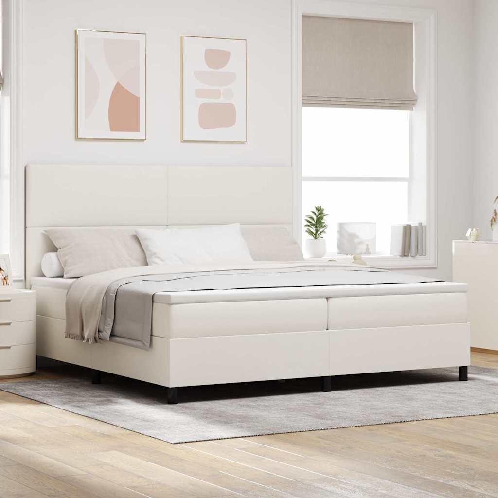 LED Box Spring Bed Creme og hvid 200 x 200 cm Velourstof