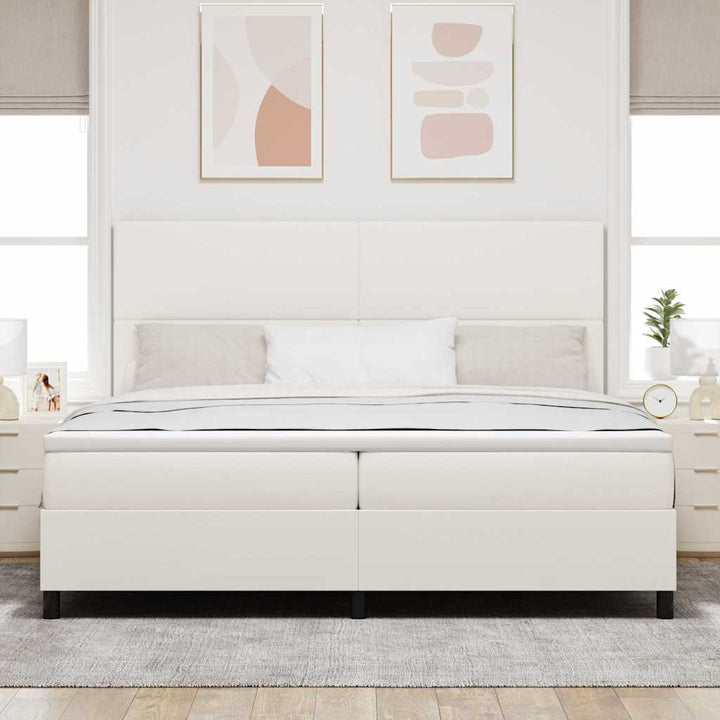 LED Box Spring Bed Creme og hvid 200 x 200 cm Velourstof