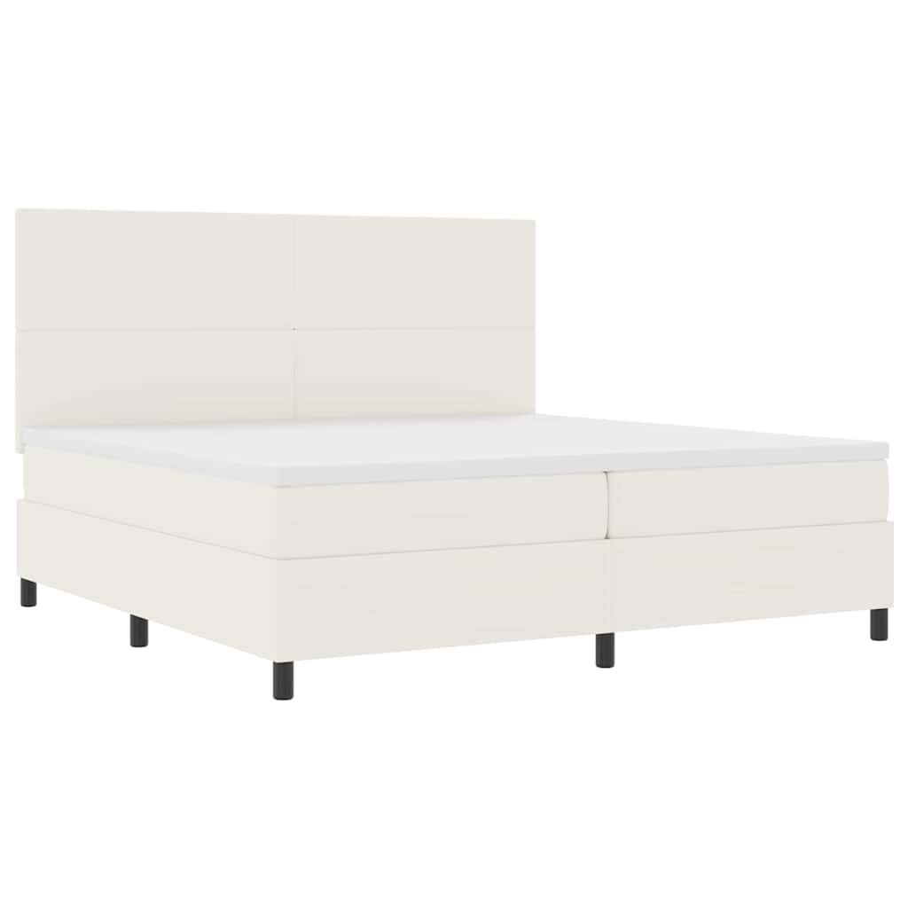 LED Box Spring Bed Creme og hvid 200 x 200 cm Velourstof
