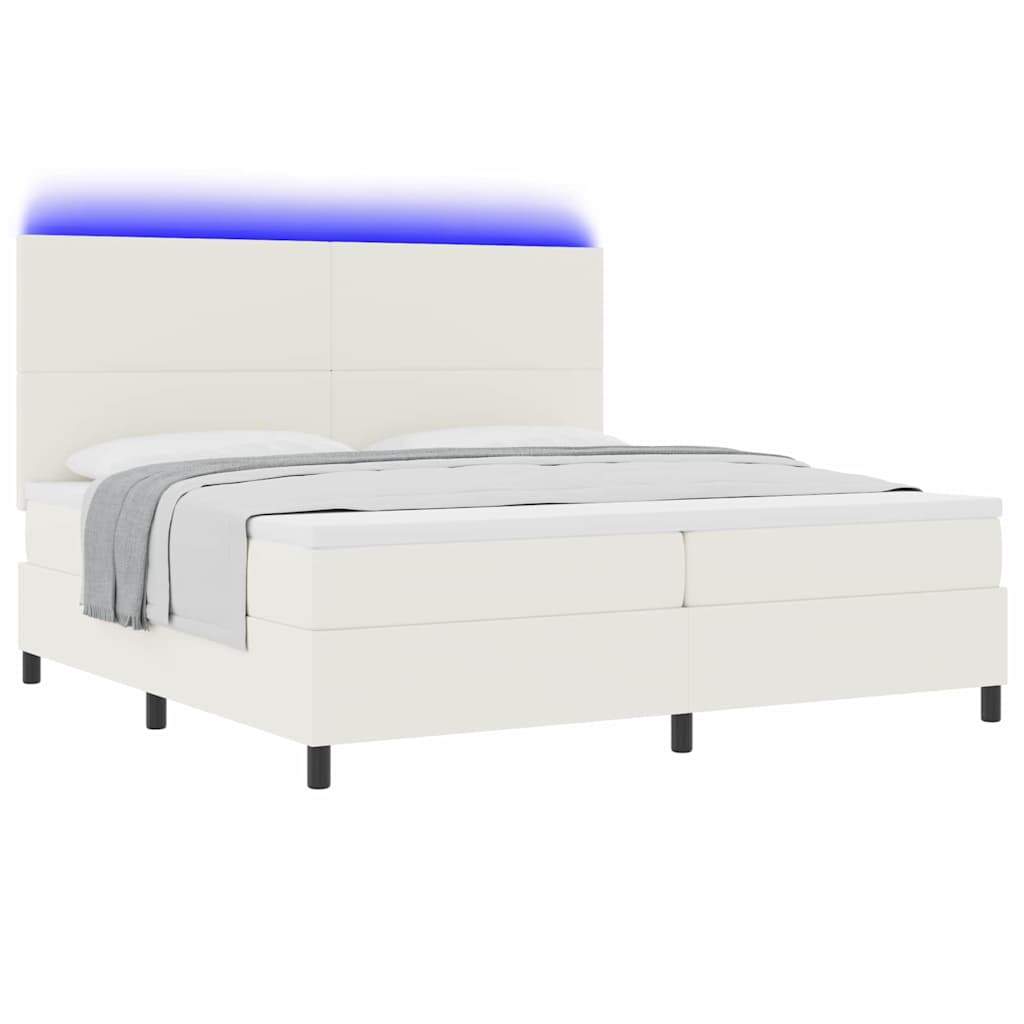LED Box Spring Bed Creme og hvid 200 x 200 cm Velourstof