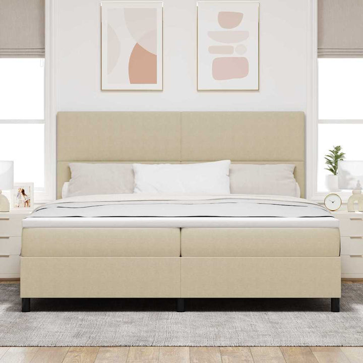 LED Box Spring Bed Lys Grå og Hvid 200 x 200 cm Velourstof